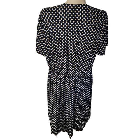 Vintage Rebecca Stuart Polka Dot Dress Navy & White Short Sleeve Button Front 18 - Picture 5 of 6